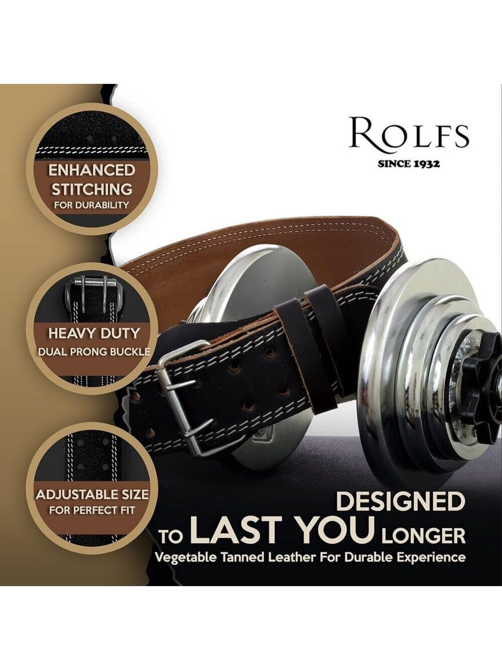 Rolfs Leather Gym Belt Fitness Weight Lifting Belt for Men & Women size Medium - Picture 2 of 7